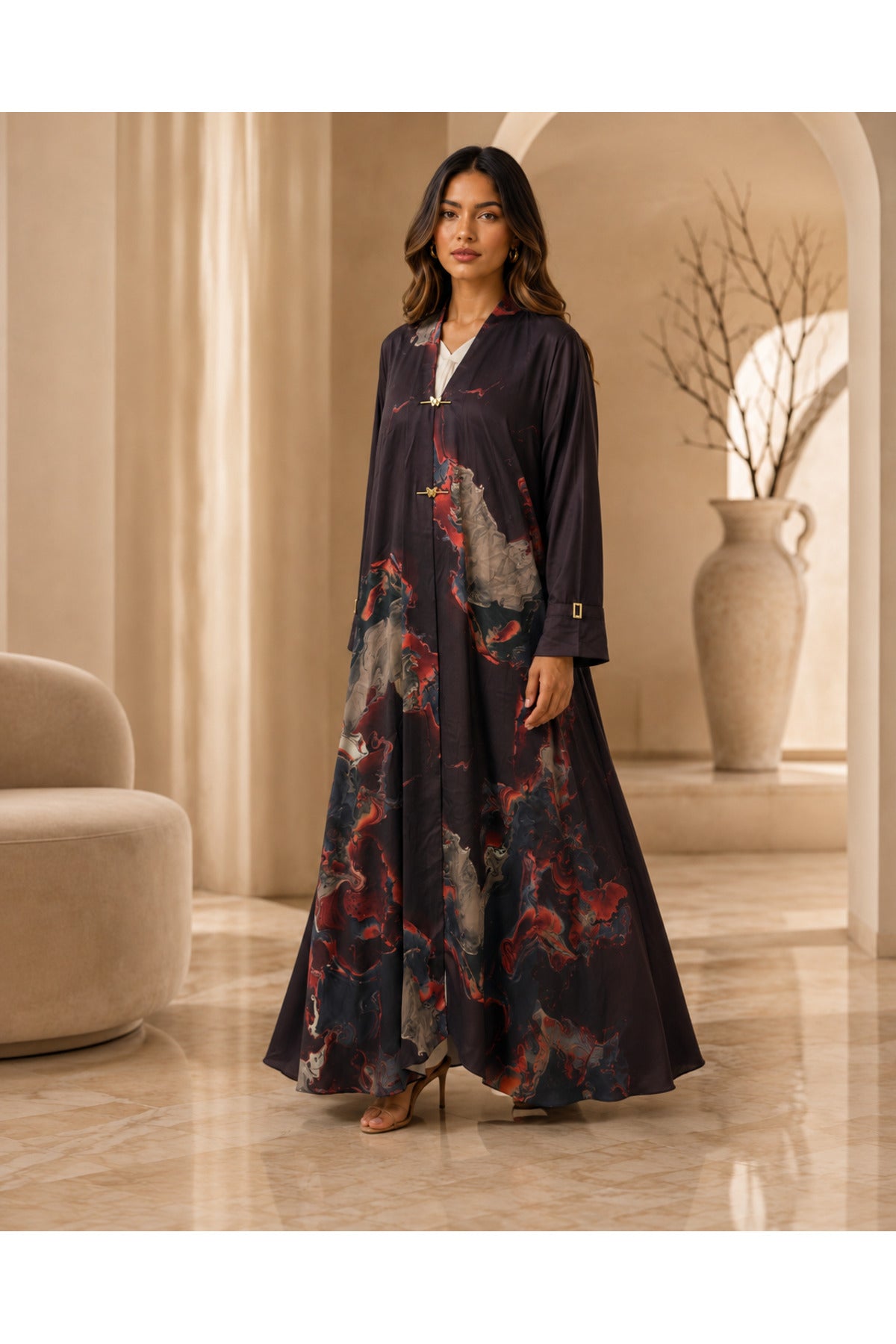كافالي عباية ساتان بطبعة رخامية | ABAYA-2760 الصورة الثانوية