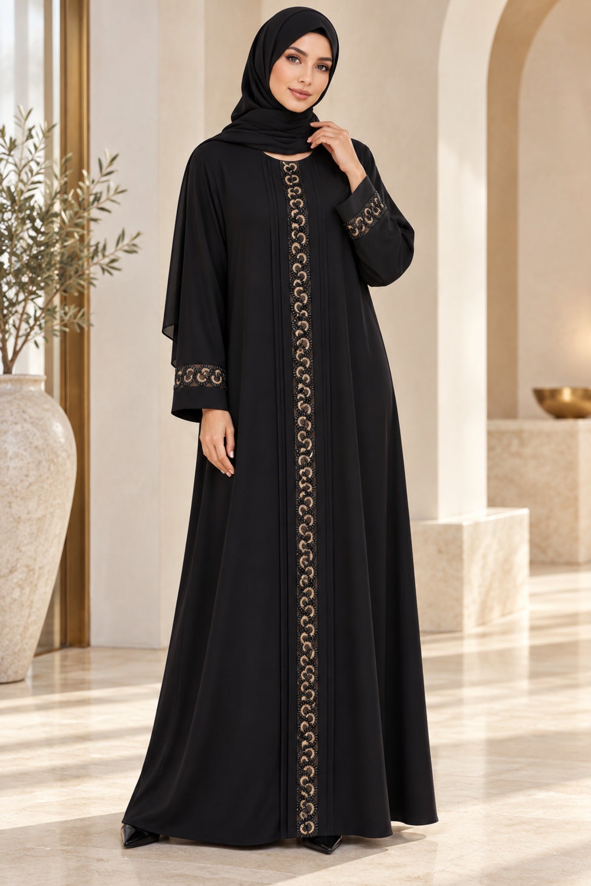 كافالي عباية سهلة اللبس مزينة بالخرز | ABAYA-8334 الصورة الثانوية