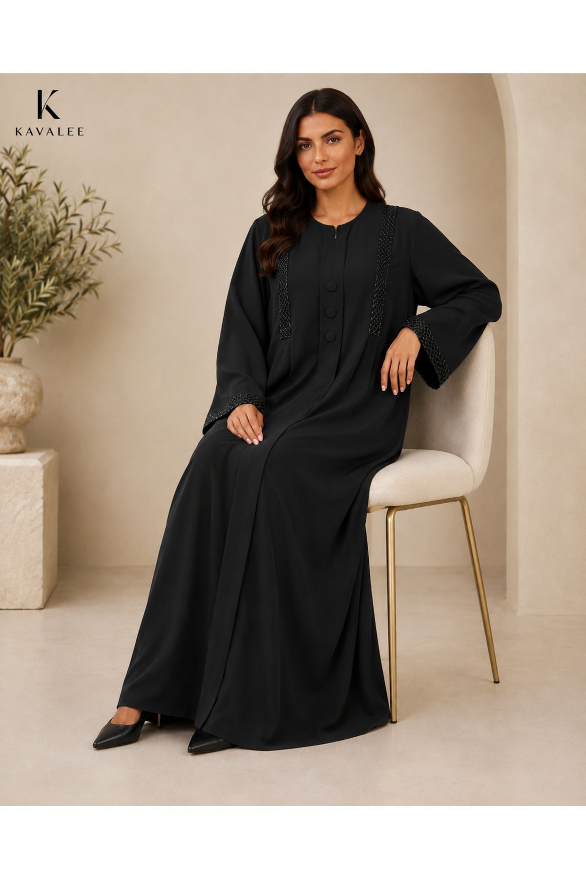 كافالي عباية مغلق بتطريز خرز | ABAYA-14 الصورة الثانوية
