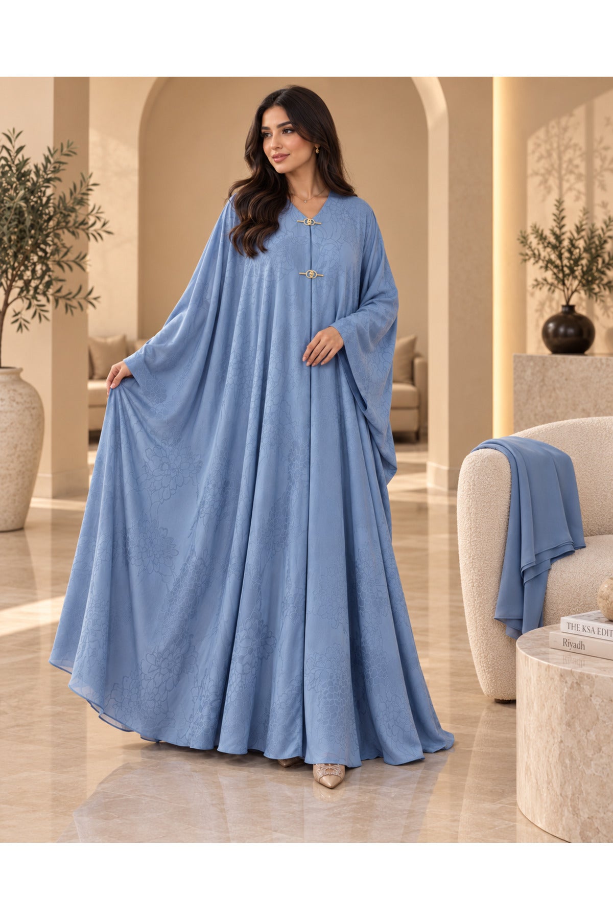 كافالي عباية جاكارد زهور بأكمام خفاش | ABAYA-6534 الصورة الثانوية