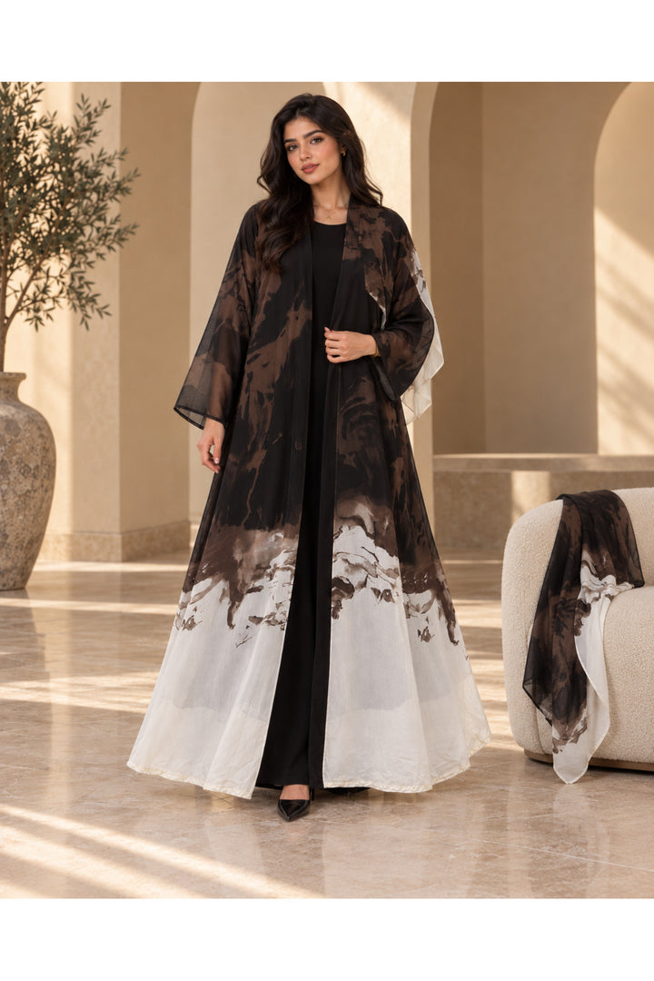 كافالي عباية مفتوحة بنقشة تجريدية | ABAYA-6257